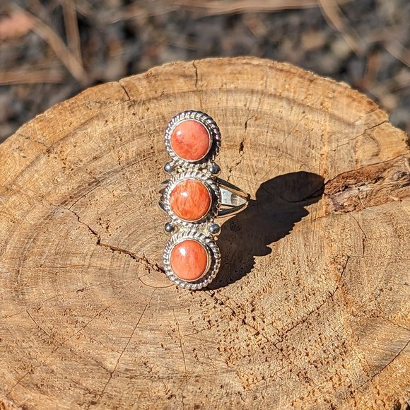 Navajo Sterling Silver Ring Orange Spiny Handcrafted Authentic Jewelry sz 7.25** - Picture 3 of 8